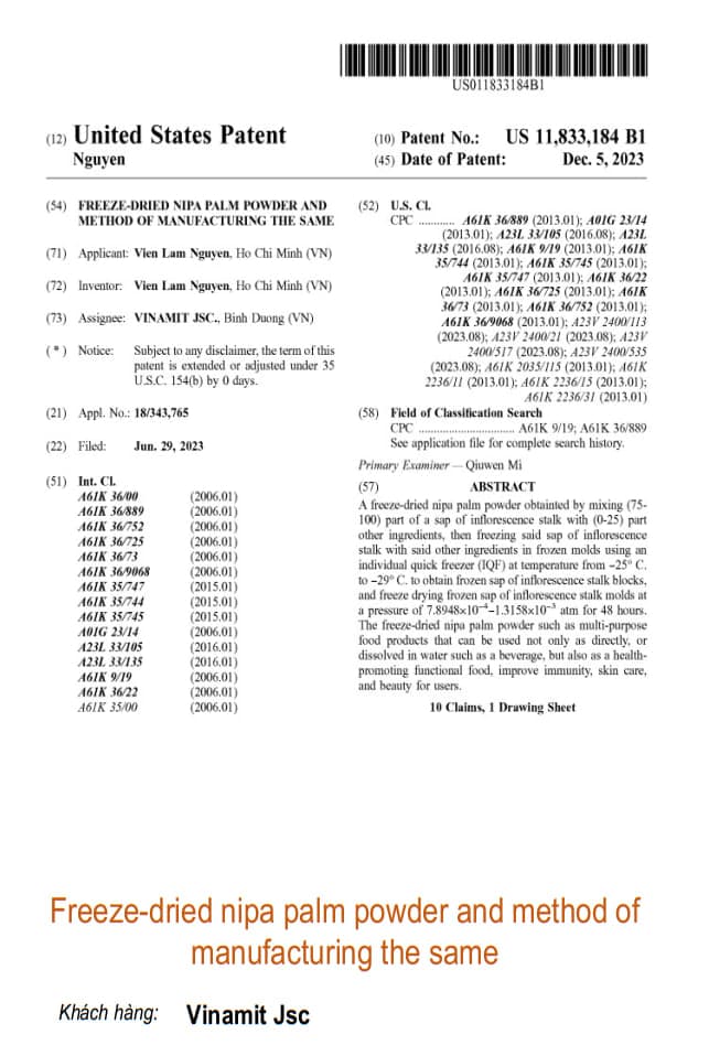 Freeze-dried nipa palm powder and method of manufacturing the same