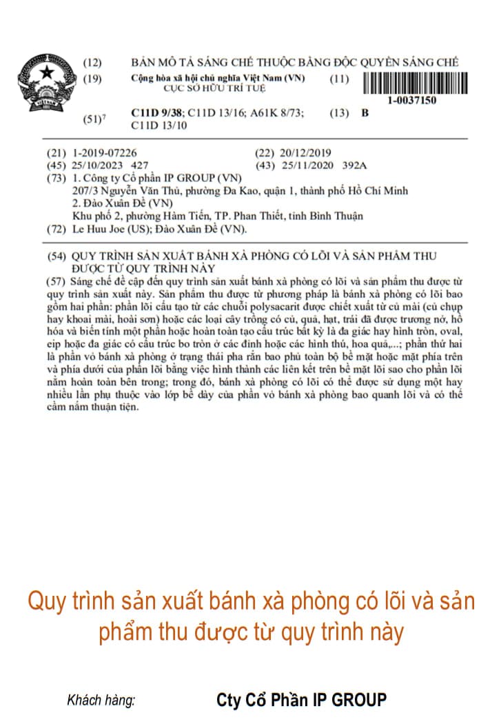Quy trình sản xuất bánh xà phòng có lõi và sản phẩm thu được từ quy trình này