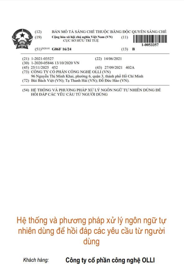 Hệ thống và phương pháp xử lý ngôn ngữ tự nhiên dùng để hồi đáp các yêu cầu từ người dùng