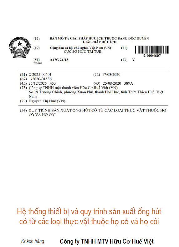 Hệ thống thiết bị và quy trình sản xuất ống hút cỏ từ các loại thực vật thuộc họ cỏ và họ cói
