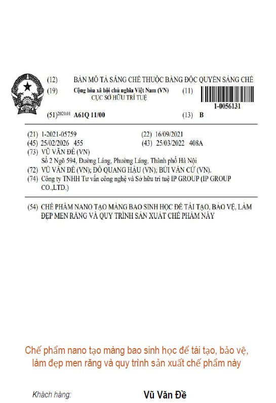 Chế phẩm nano tạo màng bao sinh học để tái tạo, bảo vệ, làm đẹp men răng và quy trình sản xuất chế phẩm này