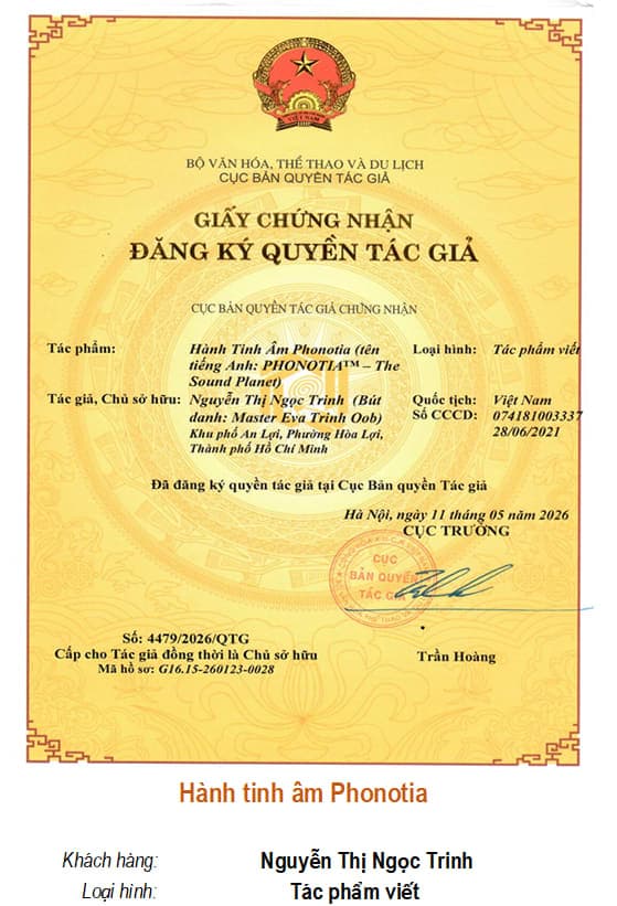 Giấy chứng nhận quyền tác giả: Hành tinh âm Phonotia